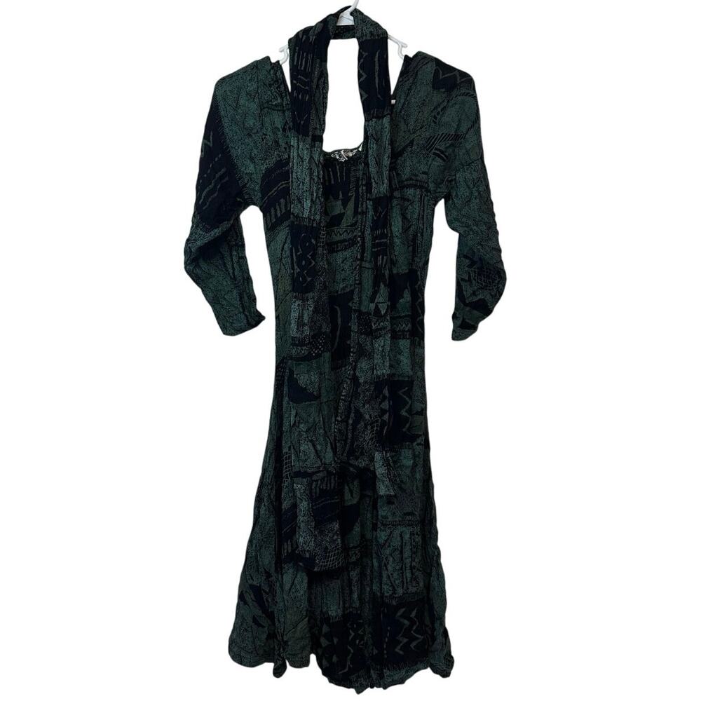 Vintage New Options by Kate Geddes Boho Pattern Midi Dress and Scarf Size S